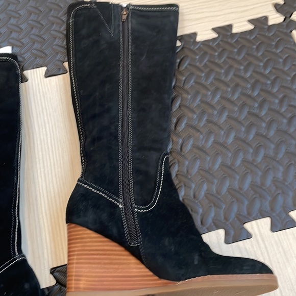 Loft | Black Talk Suede Wedge Heel Boots Size 6.5 - Picture 5 of 6